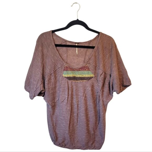 Free People Women's Brown Cotton Blend Sheer Oversized Blouse Size M - Picture 1 of 7